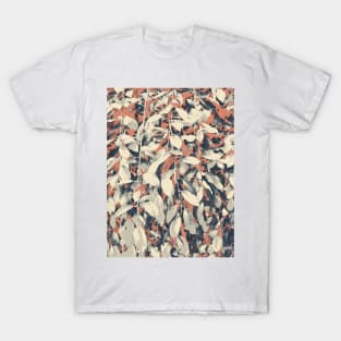 Wild bush, leafy garlands, posterized photo with cartoon effect, soft neutral colors T-Shirt